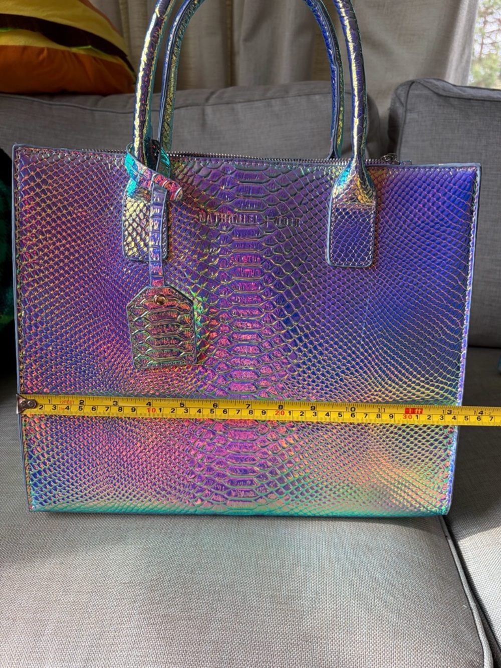 Nathaniel Noir Iridescent Purple Crocodile-Embossed Tote Bag - Picture 14 of 16